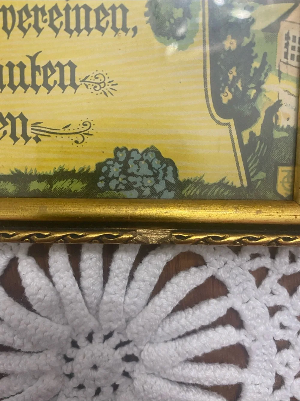 Vintage German Gold Framed Wall Art - Scenic & Script Prints (Gold)